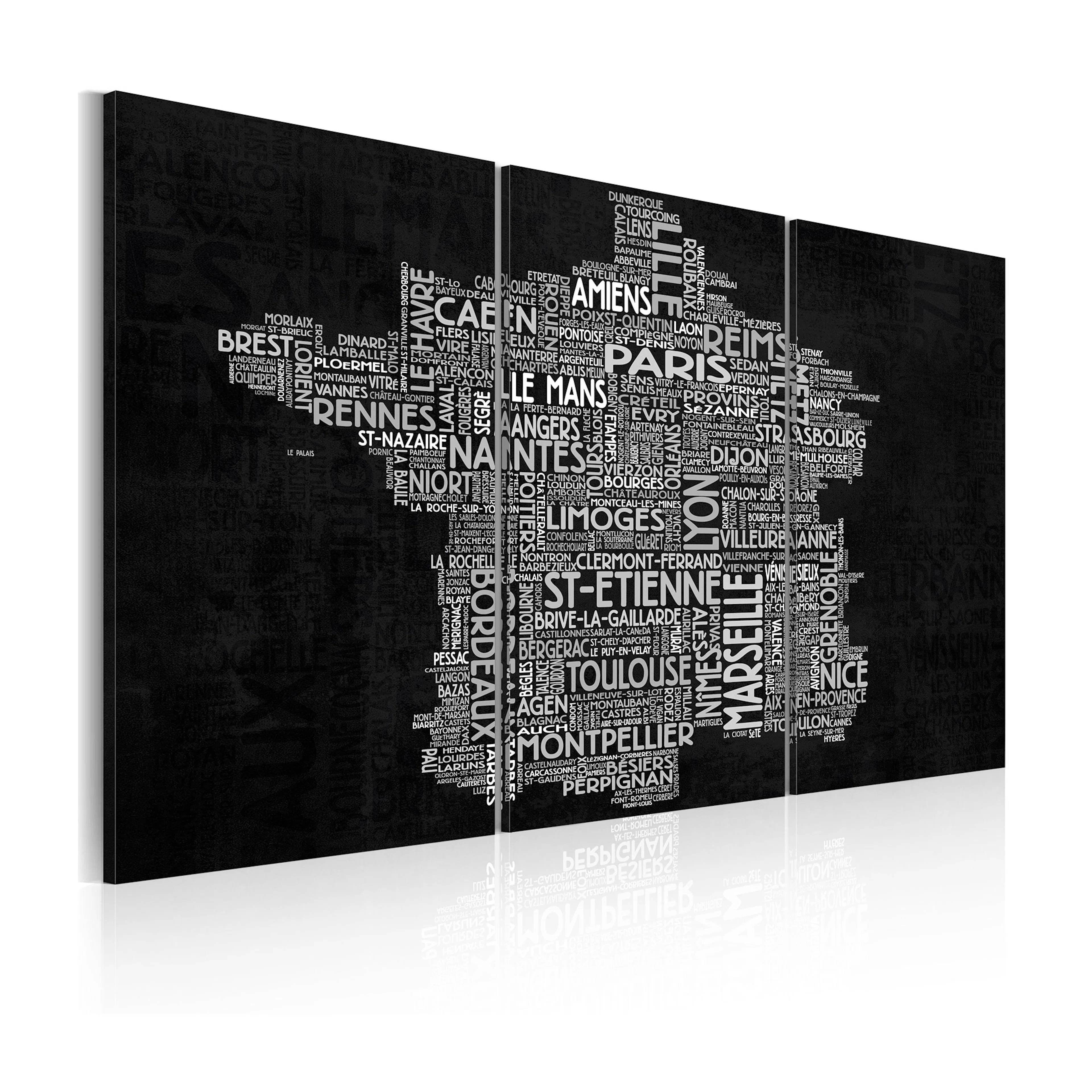 Tavla Arkiio Text Map Of France On The Black Background Triptych