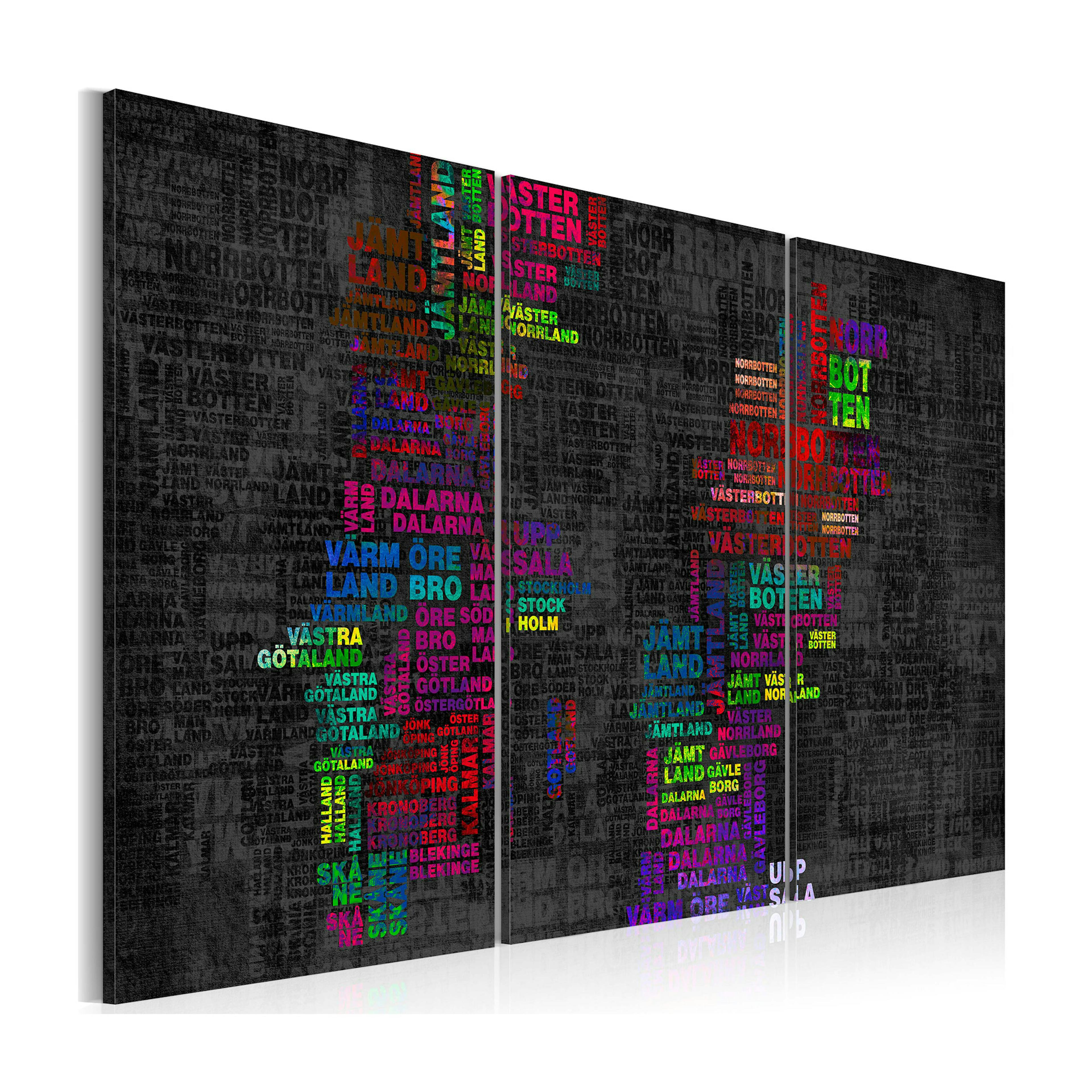 Tavla Arkiio Karta Över Sverige Färgade Namn Städer Triptych