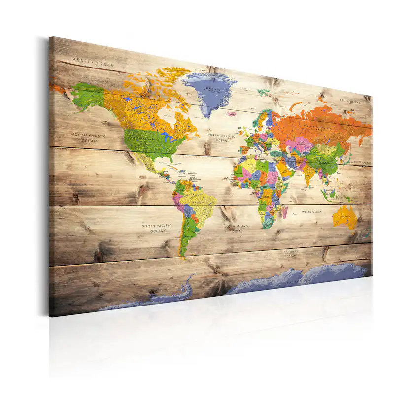 Tavla Arkiio Map on wood Colourful Travels