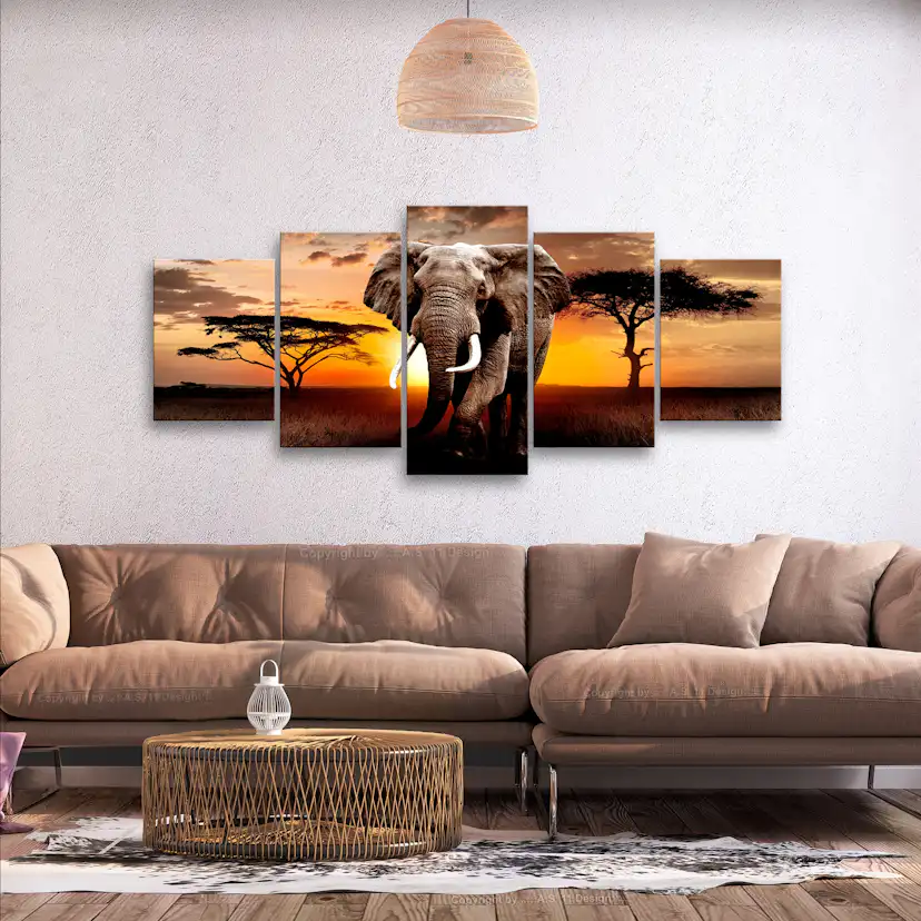 Tavla Arkiio WanderIng Elephant Wide 5 delar 225x100