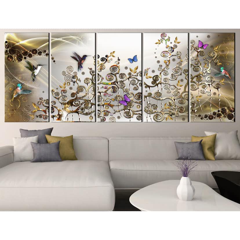 Tavla Arkiio Hummingbirds Dance 5 delar Guld