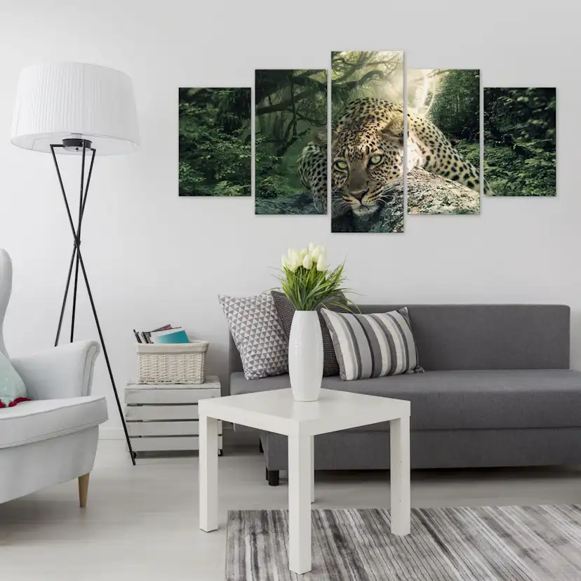 Tavla Arkiio Leopard Lying Ljus Grön 5 delar