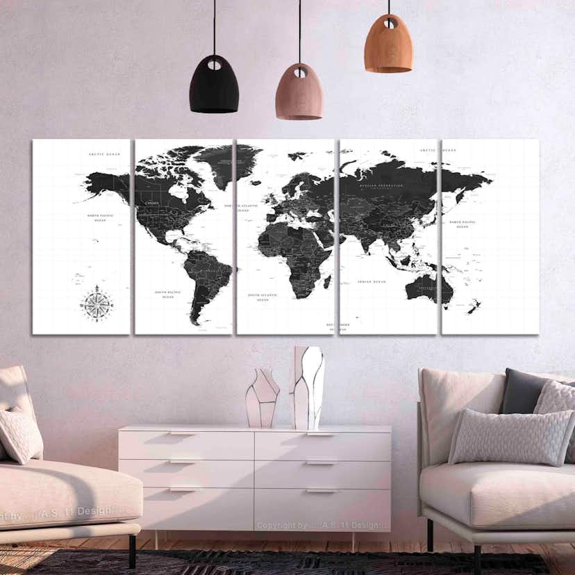 Tavla Arkiio Black and White Map 5 delar