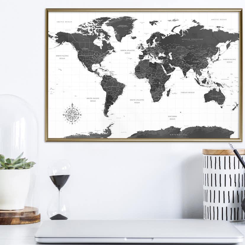 Poster Artgeist Affisch Monochrome Map