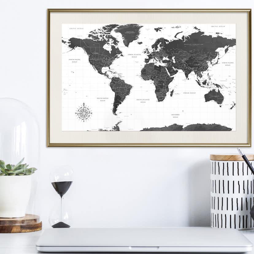 Poster Artgeist Affisch Monochrome Map