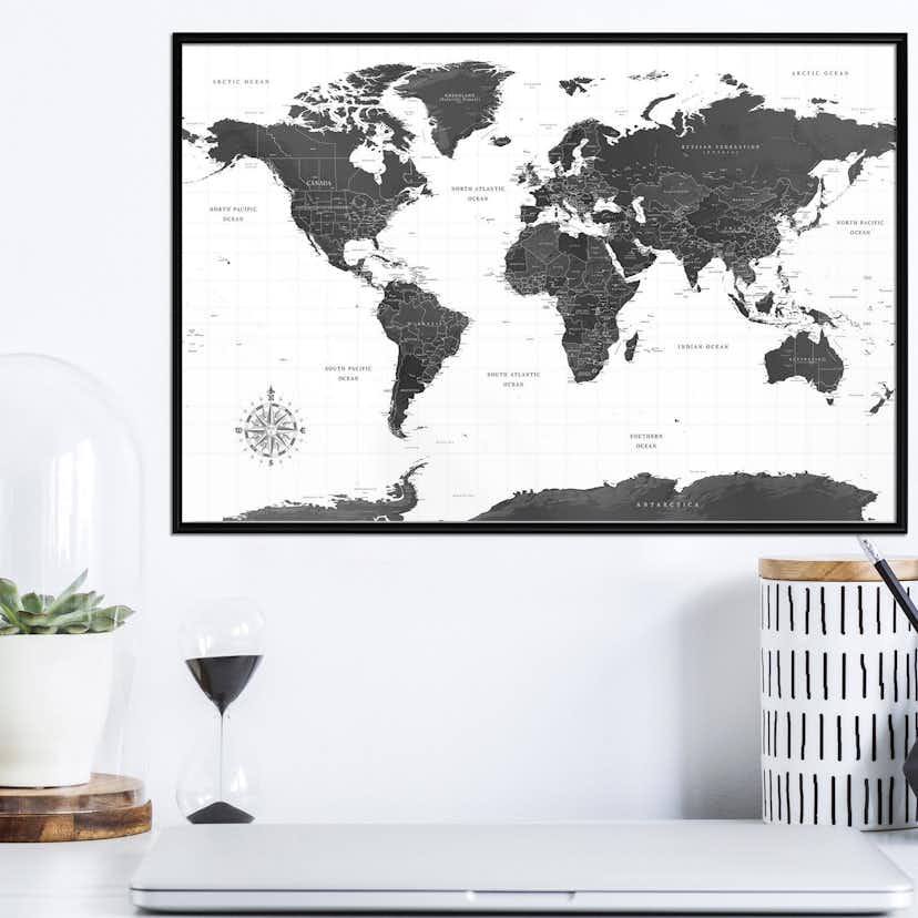 Poster Artgeist Affisch Monochrome Map