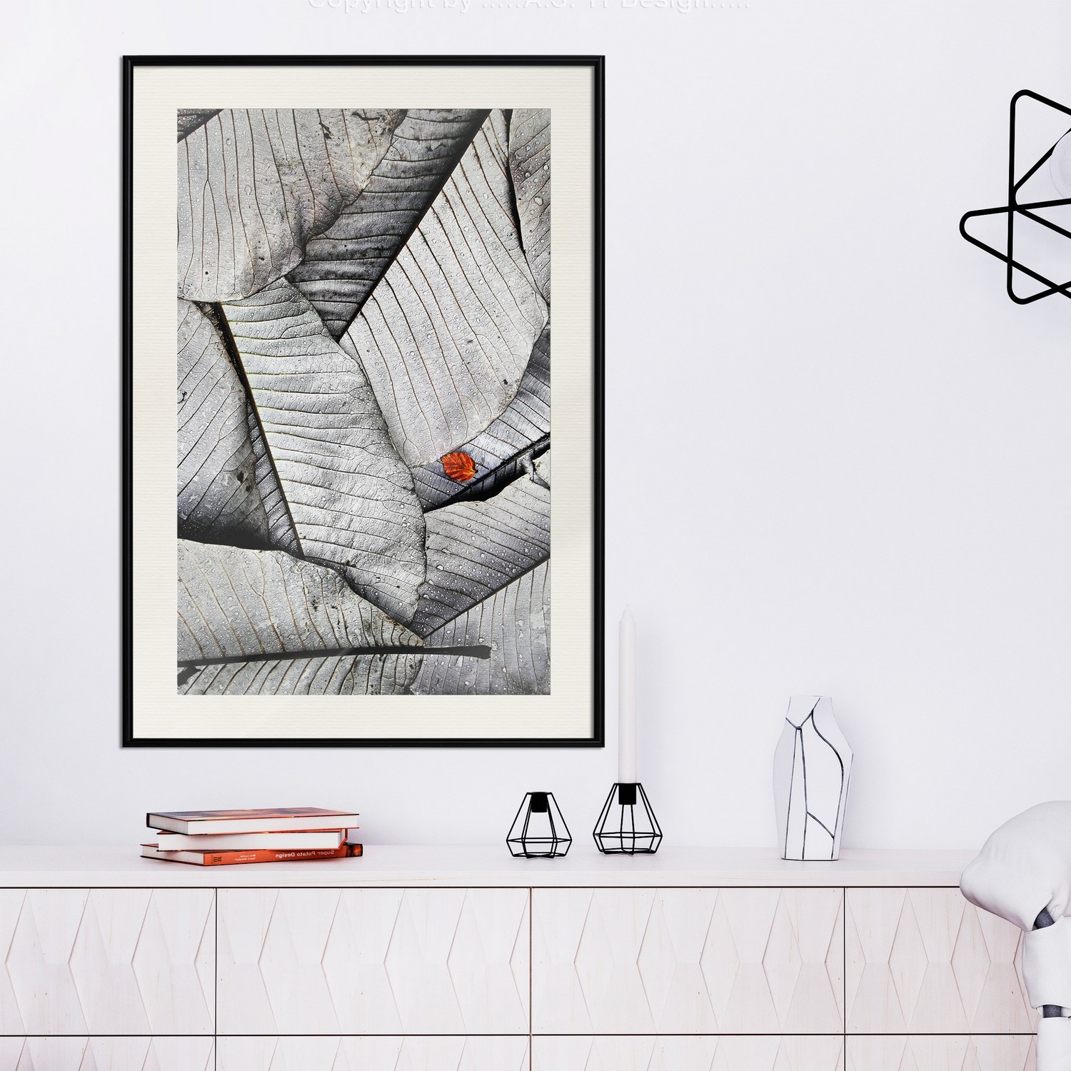 Poster Artgeist Affisch Black And White Leaves