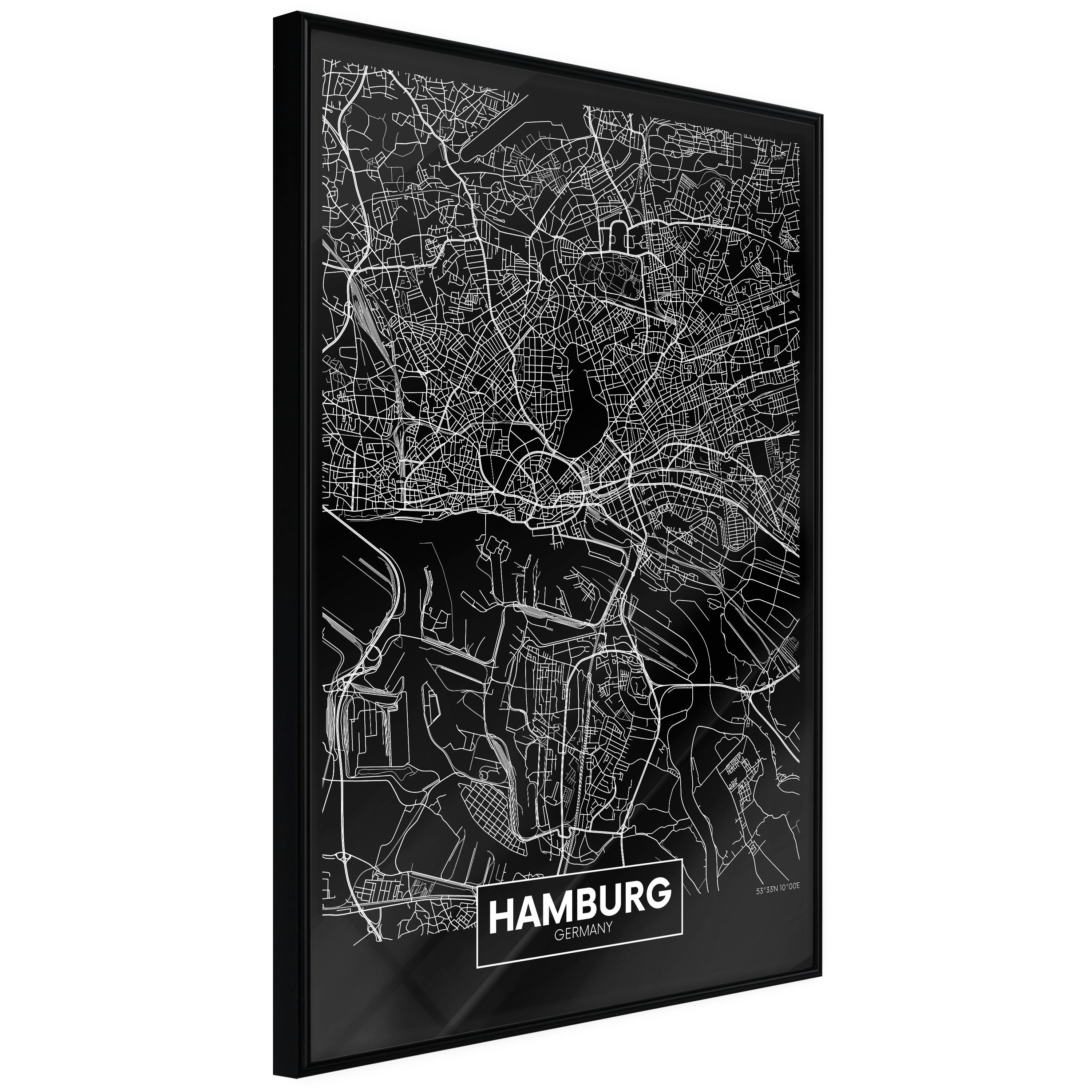 Poster Artgeist Affisch Dark Map of Hamburg