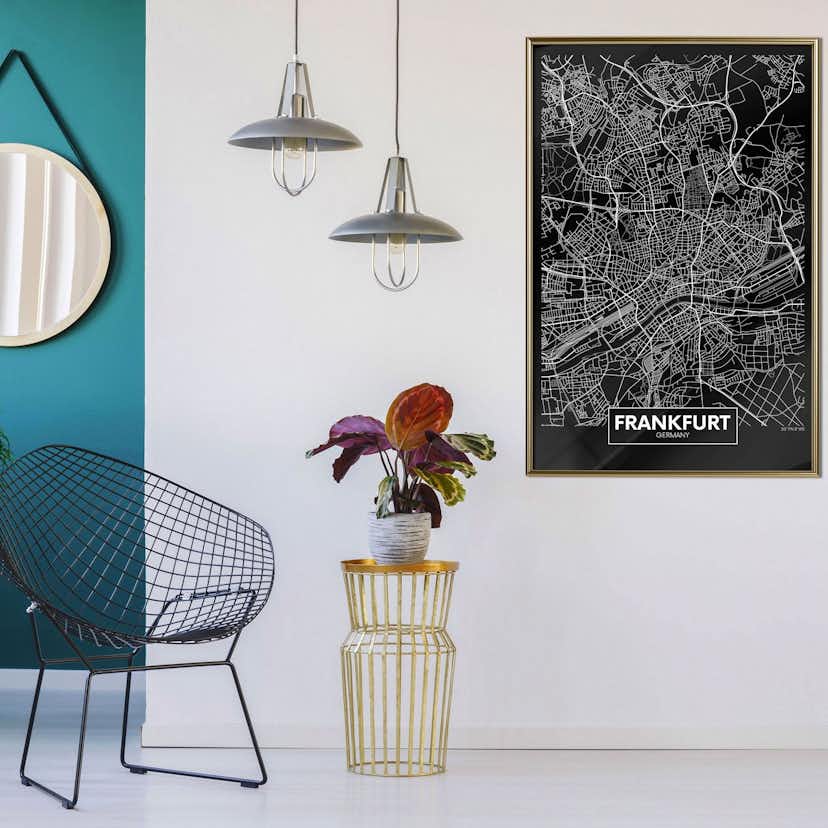 Poster Artgeist Affisch Dark Map of Frankfurt