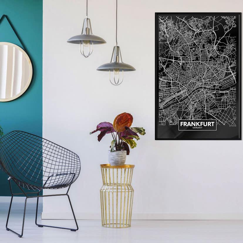 Poster Artgeist Affisch Dark Map of Frankfurt