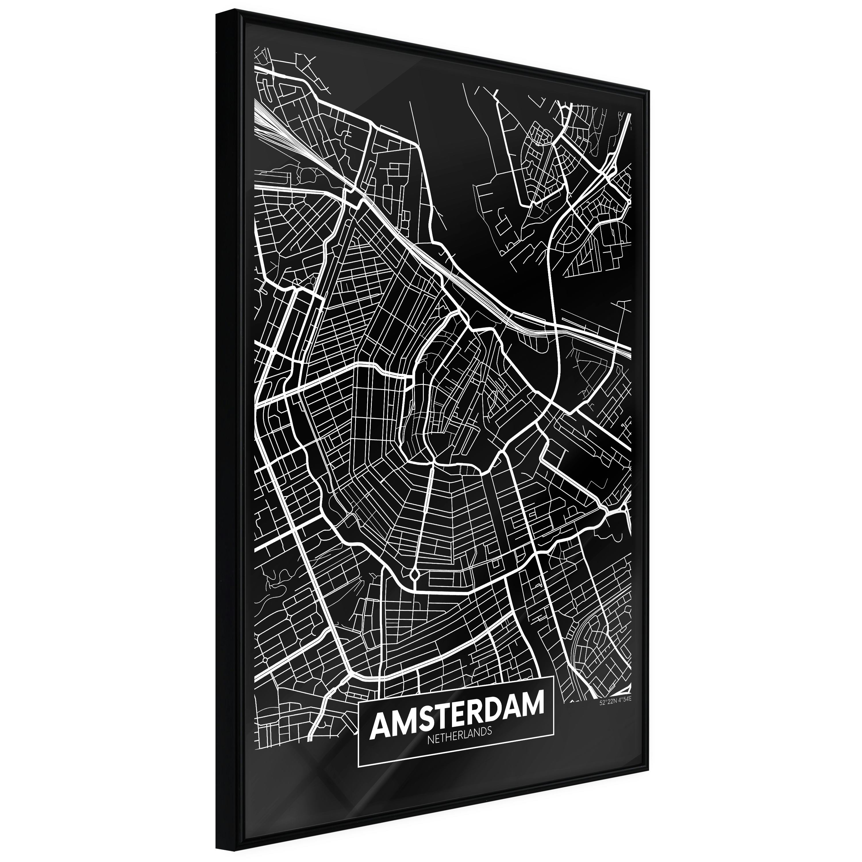Poster Artgeist Affisch Dark Map of Amsterdam