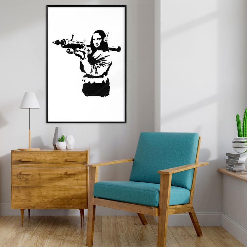 Poster Artgeist Affisch Banksy Mona Lisa with Rocket Launcher