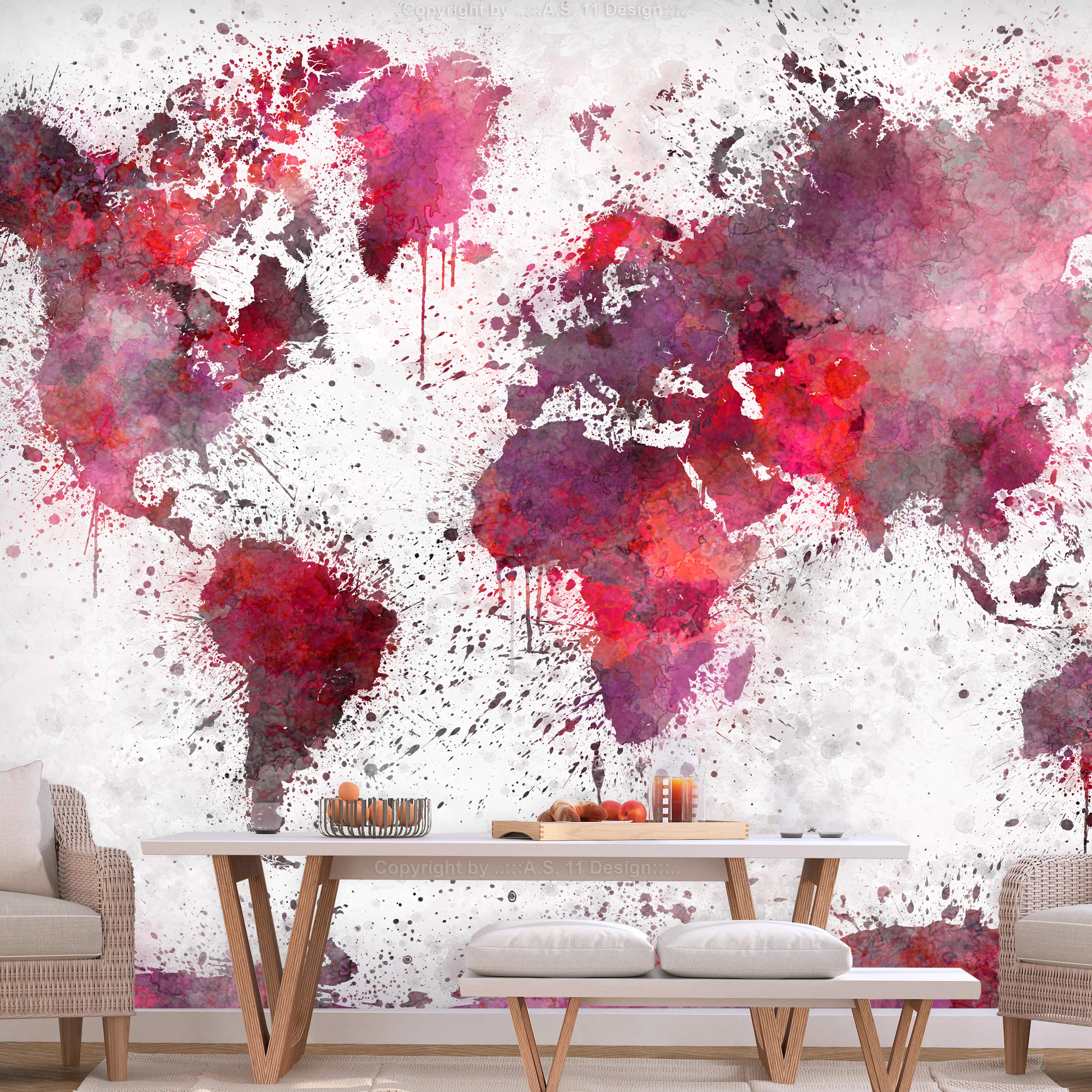 Fototapet Arkiio World Map: Red Watercolors