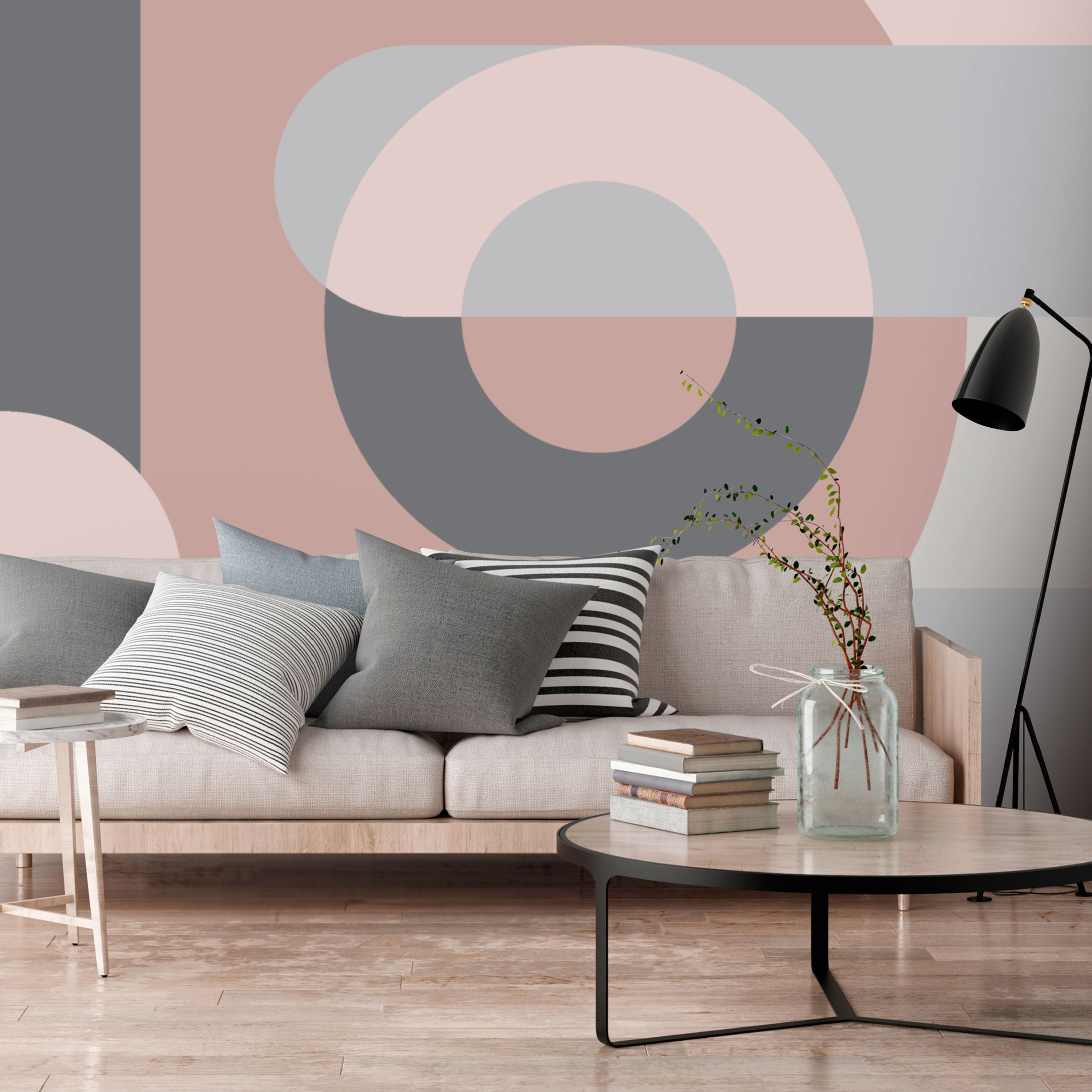 Fototapet Arkiio Självhäftande Geometric Wreath Pink