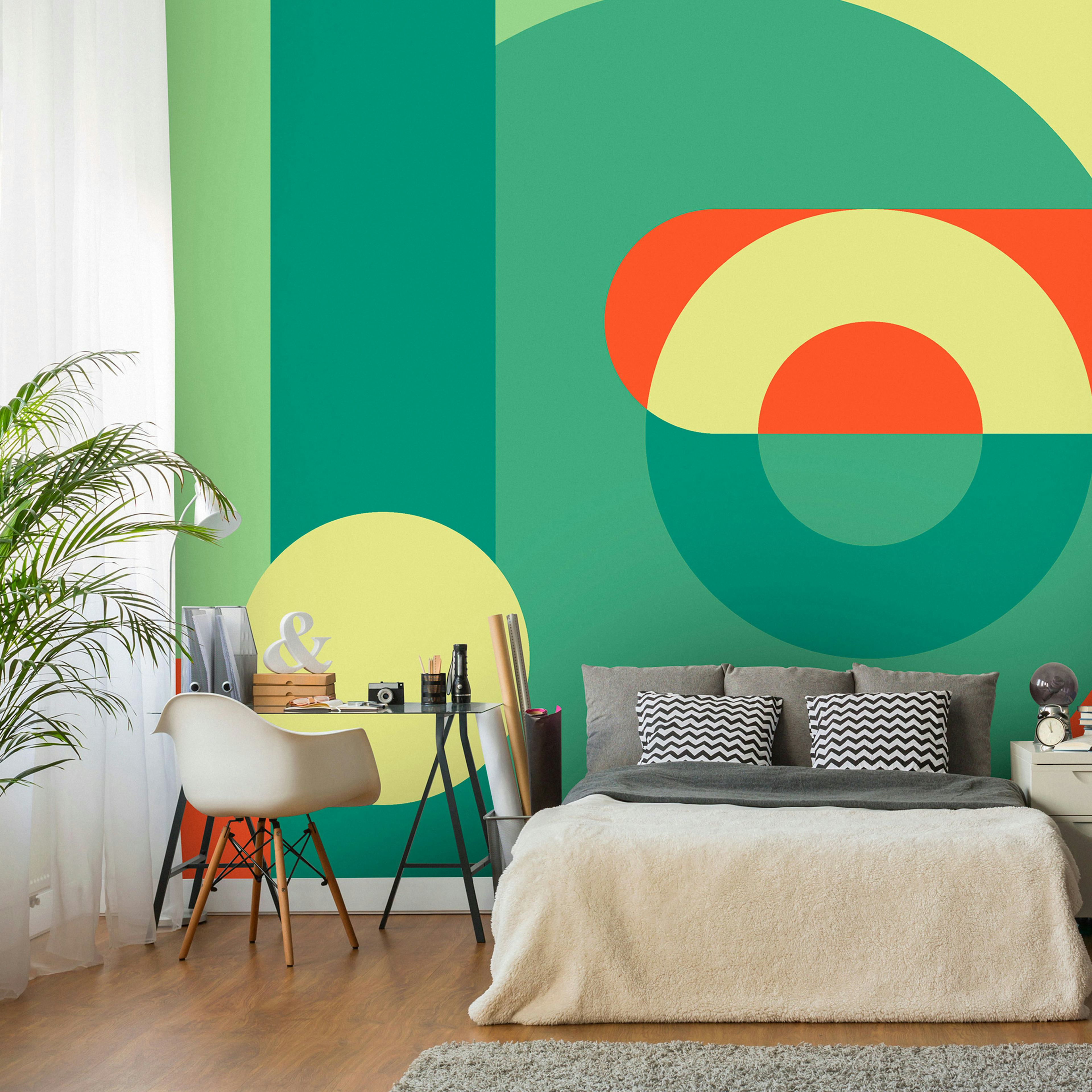 Fototapet Arkiio Självhäftande Geometric Wreath Green