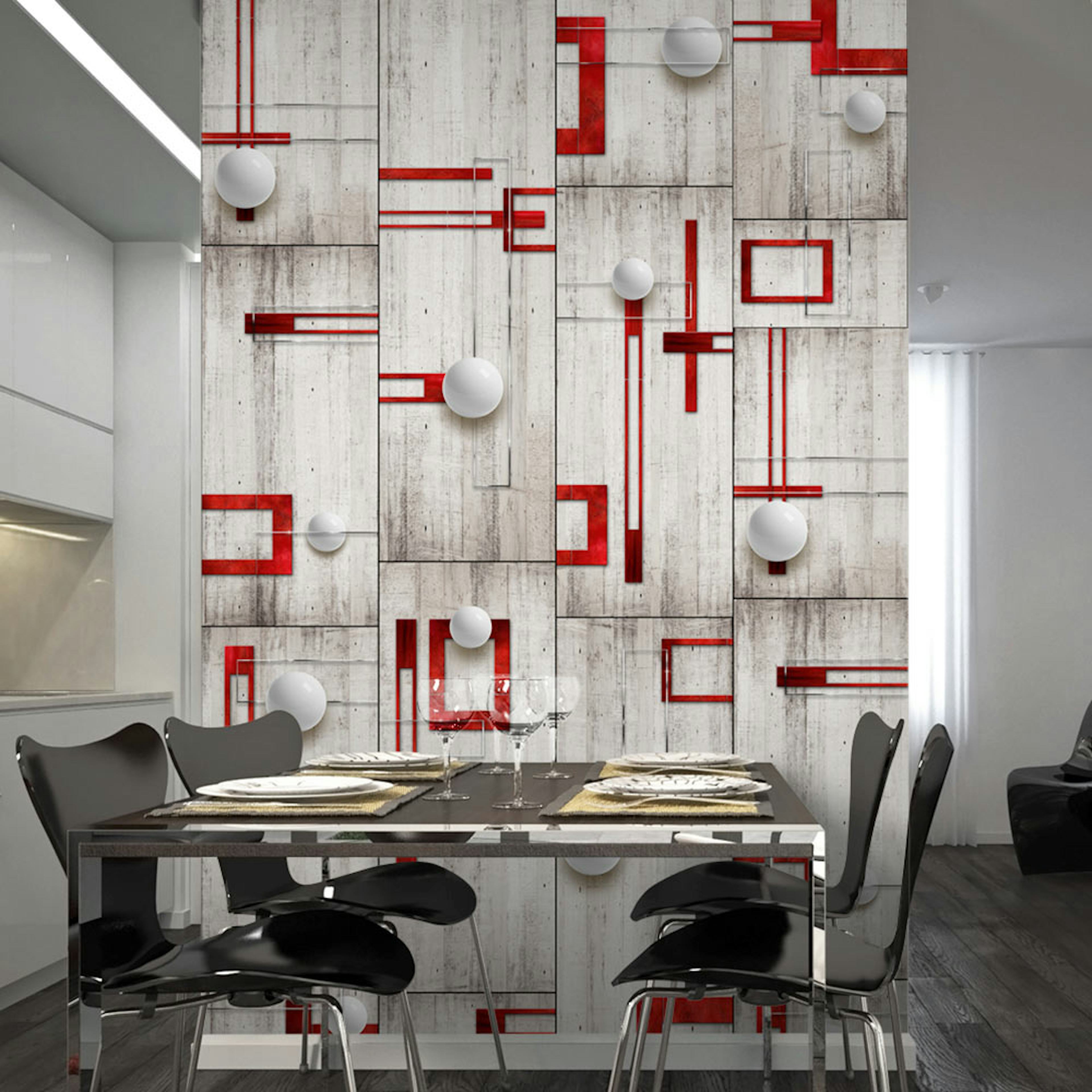 Fototapet Arkiio Concrete, red frames and white knobs 50x1000 cm