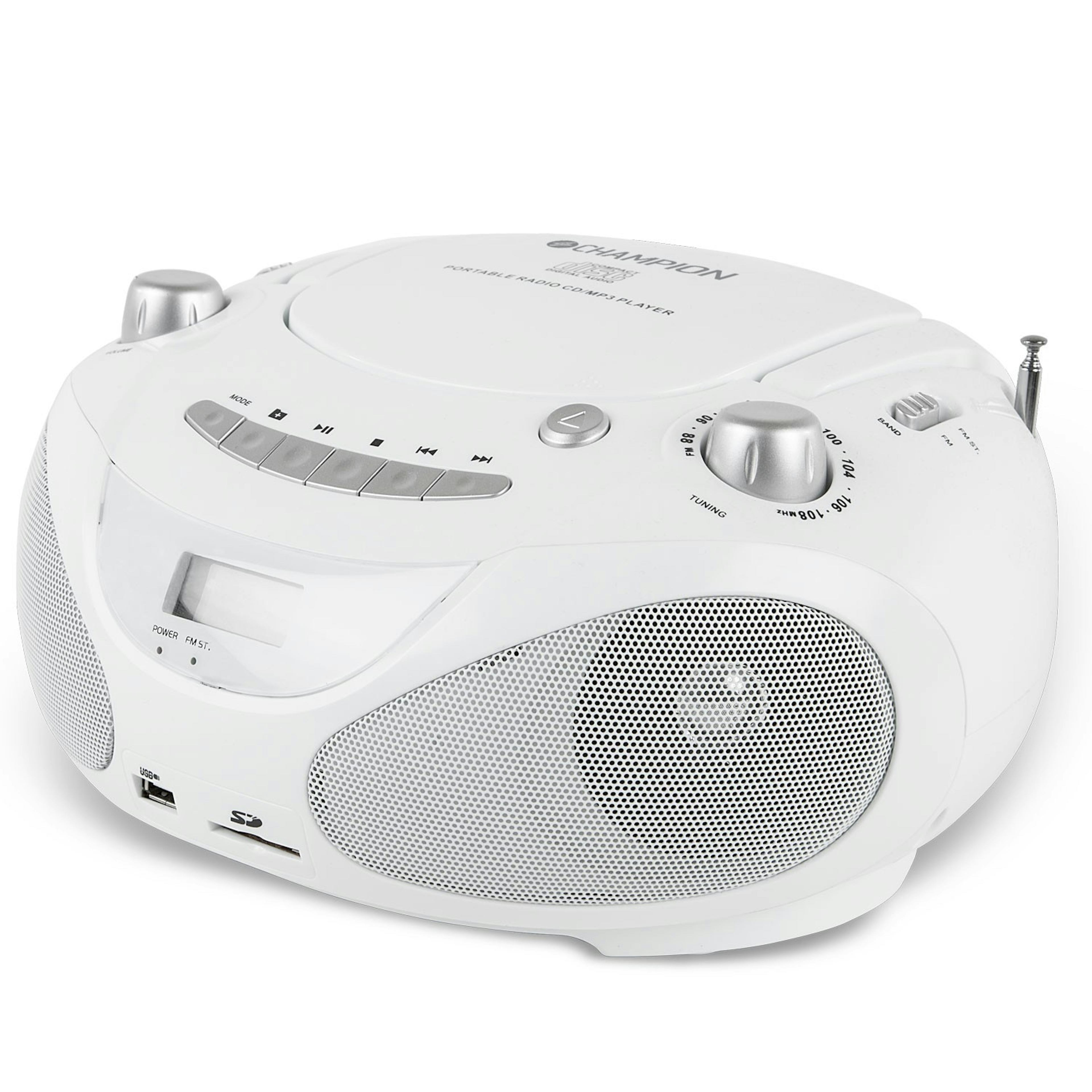 Boombox Champion CD/Radio/MP3/USB White