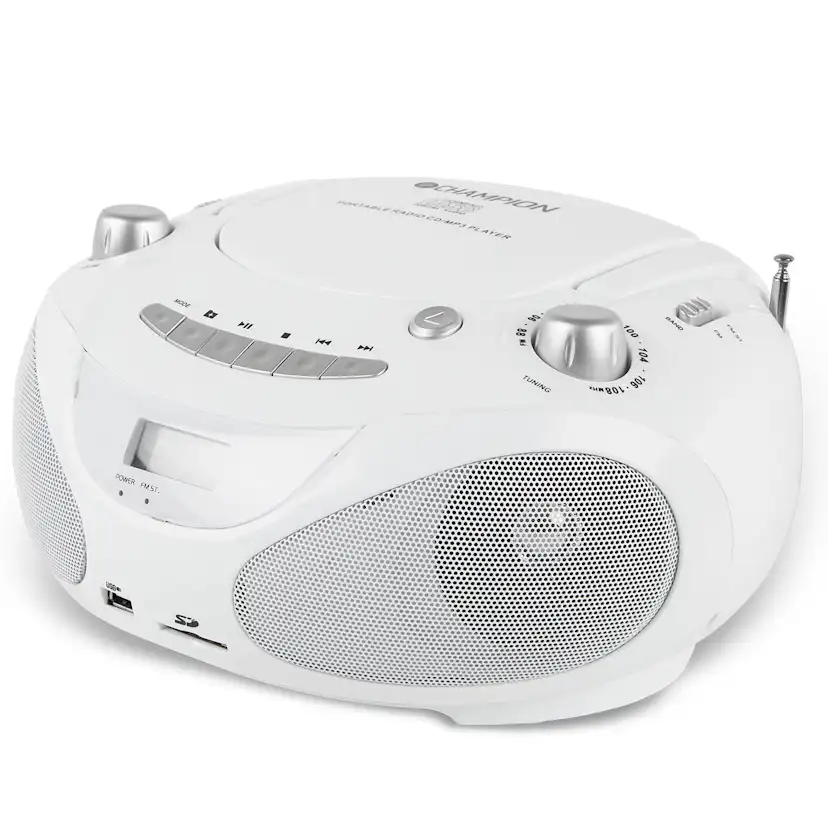Boombox Champion CD/Radio/MP3/USB White