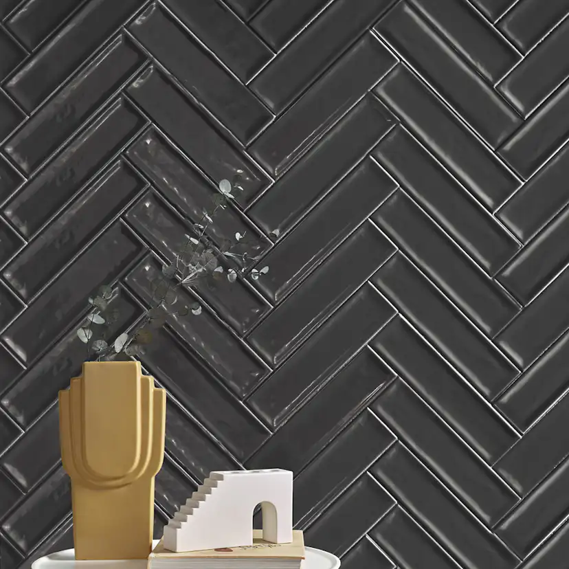 Kakel Tenfors Jewell Black Blank 7,5x30 cm