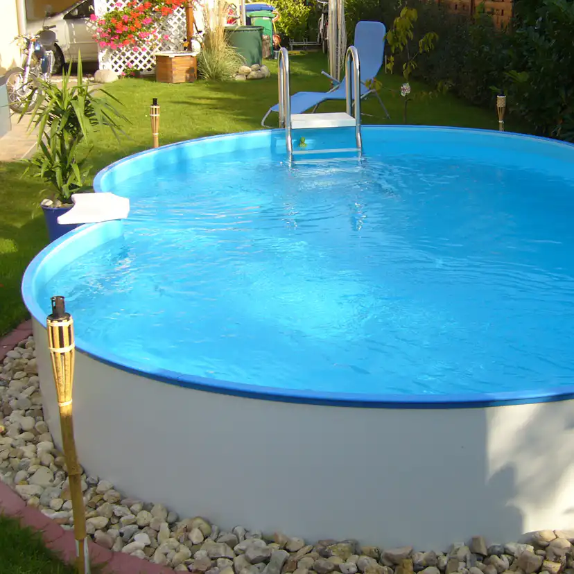 Stålväggspool Planet Pool Premium Inbyggd Åttaformad 6,25x3,6 inkl SF8 Stege och Tillbehör