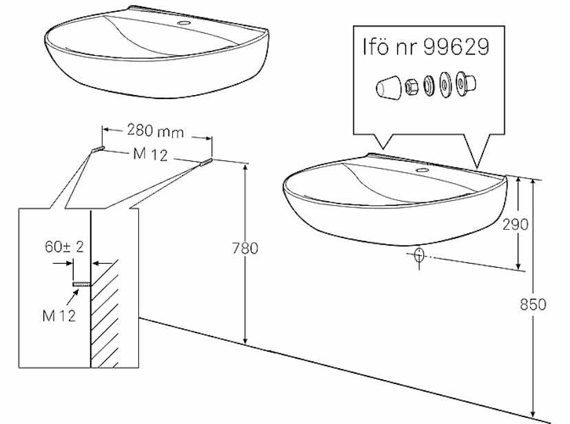 Tvättställ Ifö Spira 570 mm Runt Utan Kranhål