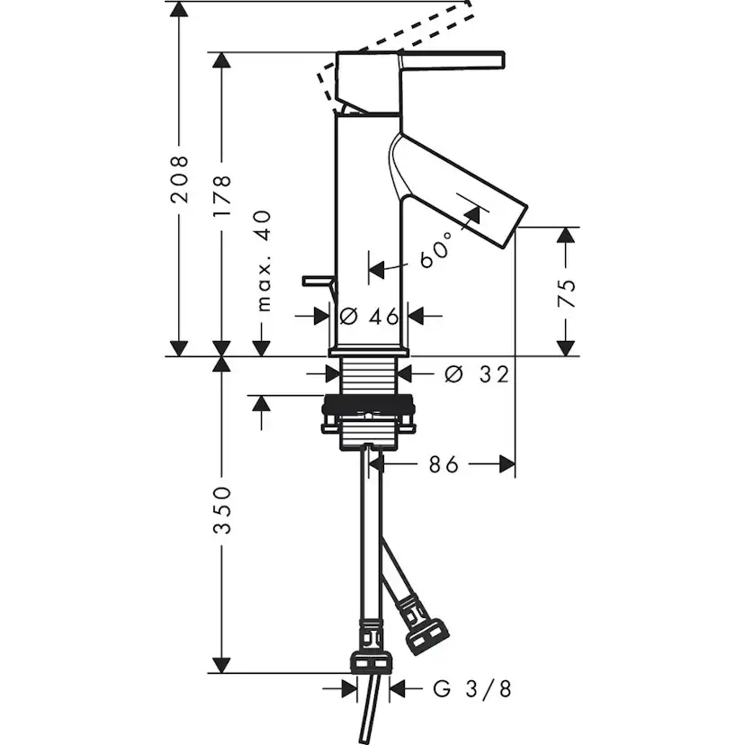 Tvättställsblandare Axor Starck 80 Låg med lyftventil