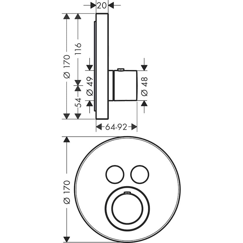 Inbyggnadsblandare Axor ShowerSelect Rund 2-utlopp
