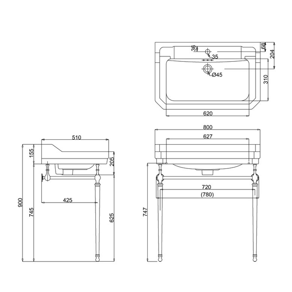 Tvättställ Burlington Edwardian med Handfatsställ 800 mm