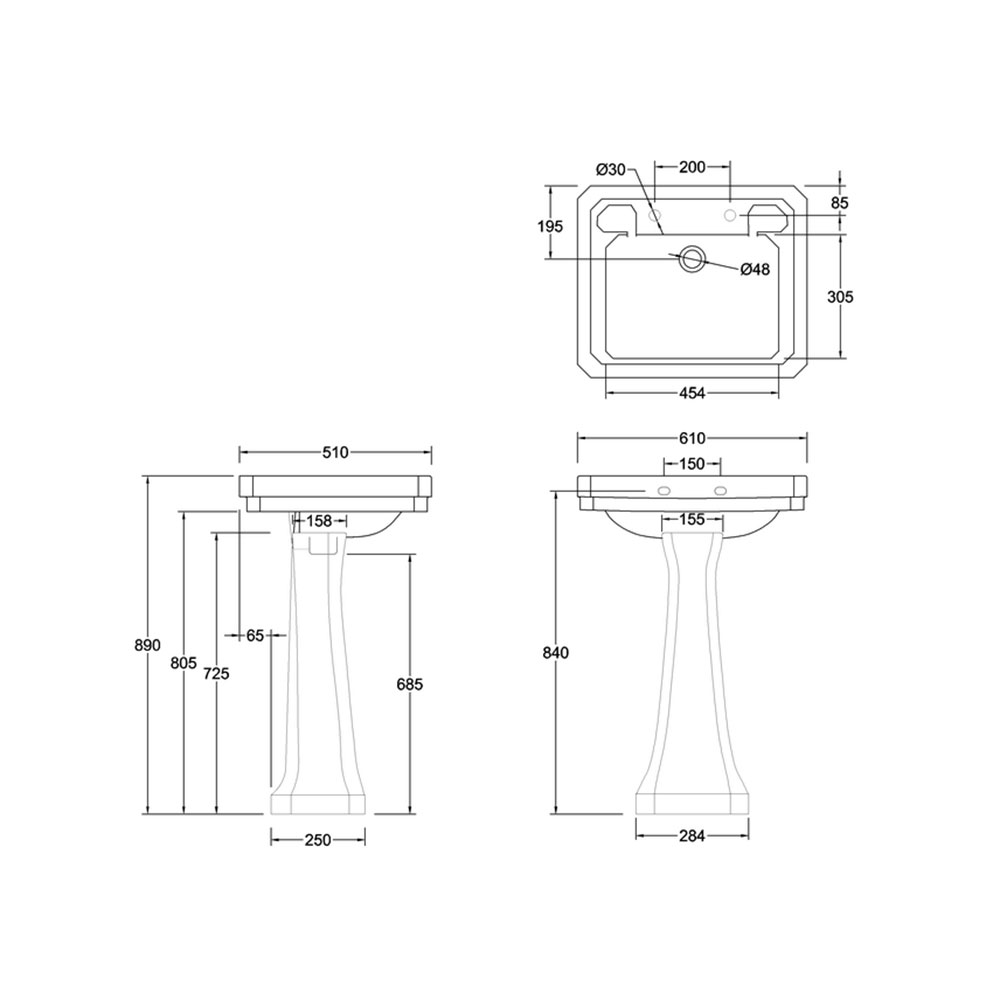 Tvättställ Burlington Victorian 610 mm
