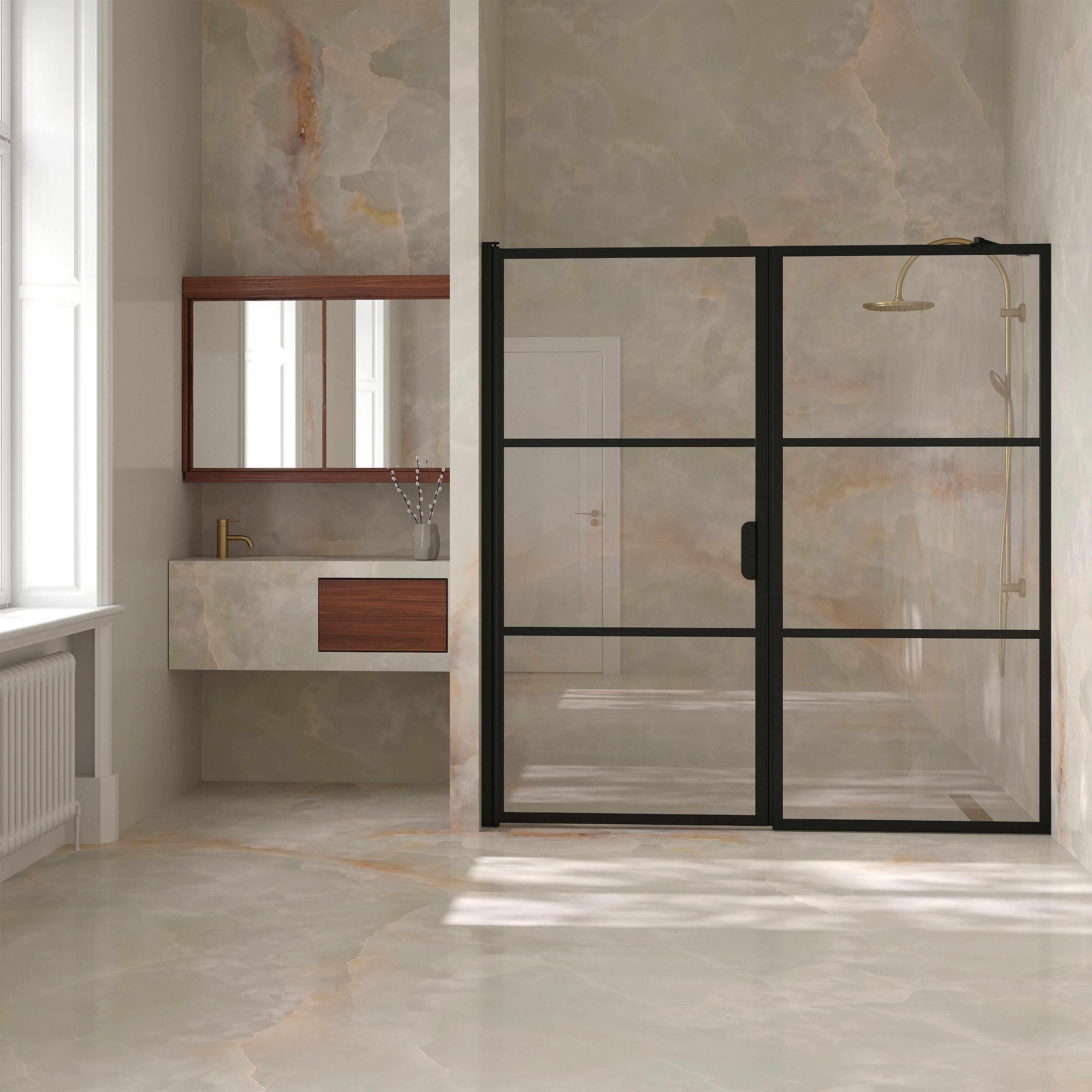 Duschdörr Hietakari Bläk 745 Tokyo Nisch Fast Vägg och Vändbar Dörr