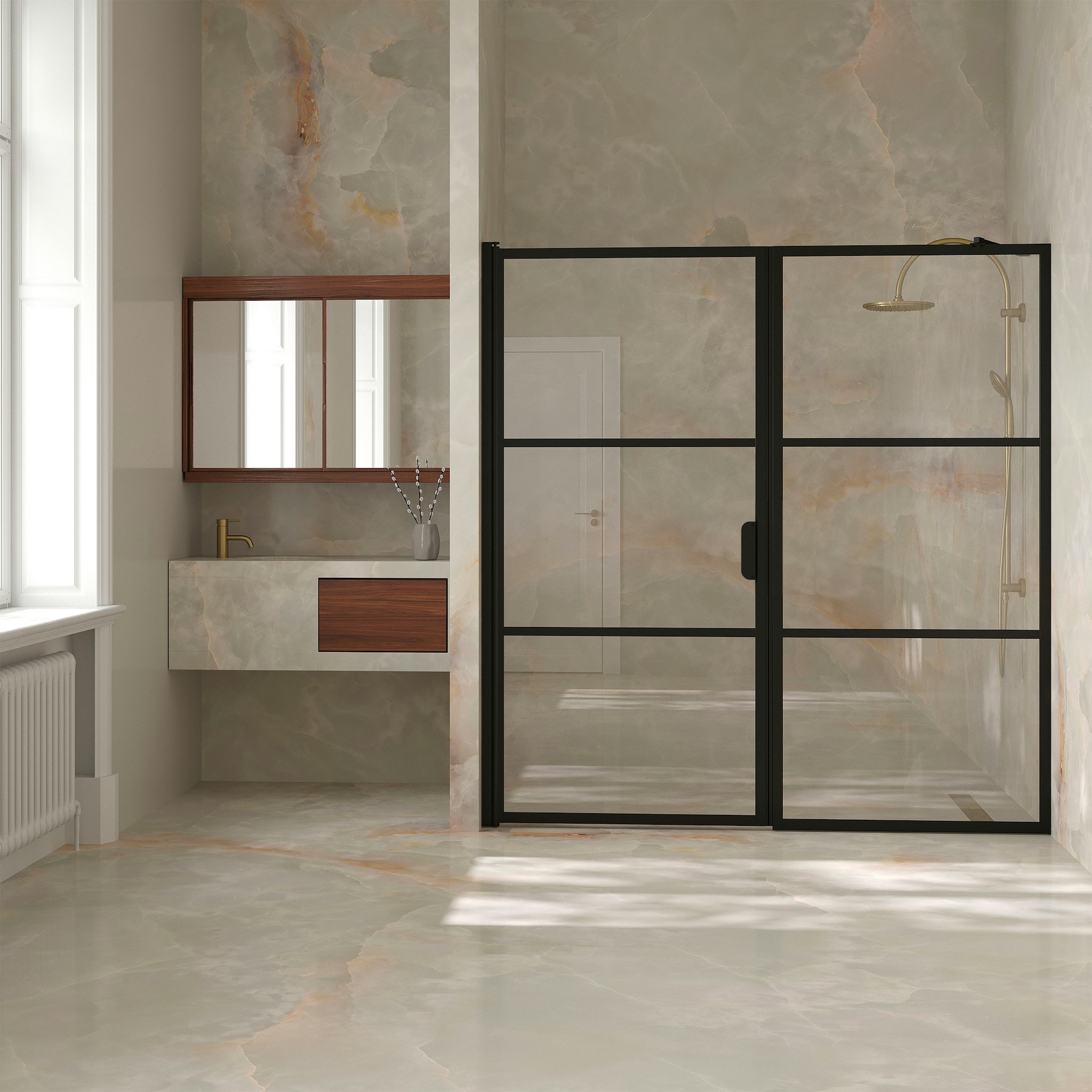 Duschdörr Hietakari Bläk 745 Tokyo Nisch Fast Vägg och Vändbar Dörr