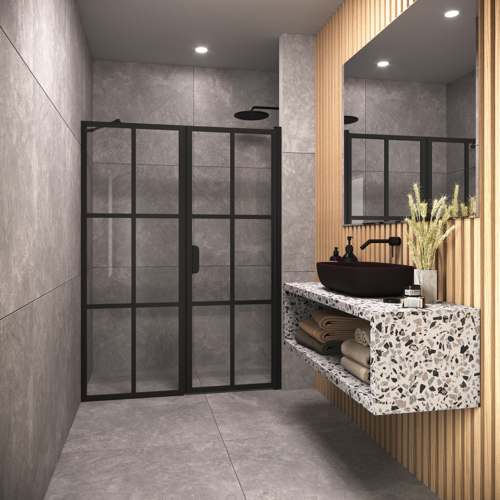 Duschdörr Hietakari Bläk 750 Paris Nisch Fast Vägg och Vändbar Dörr