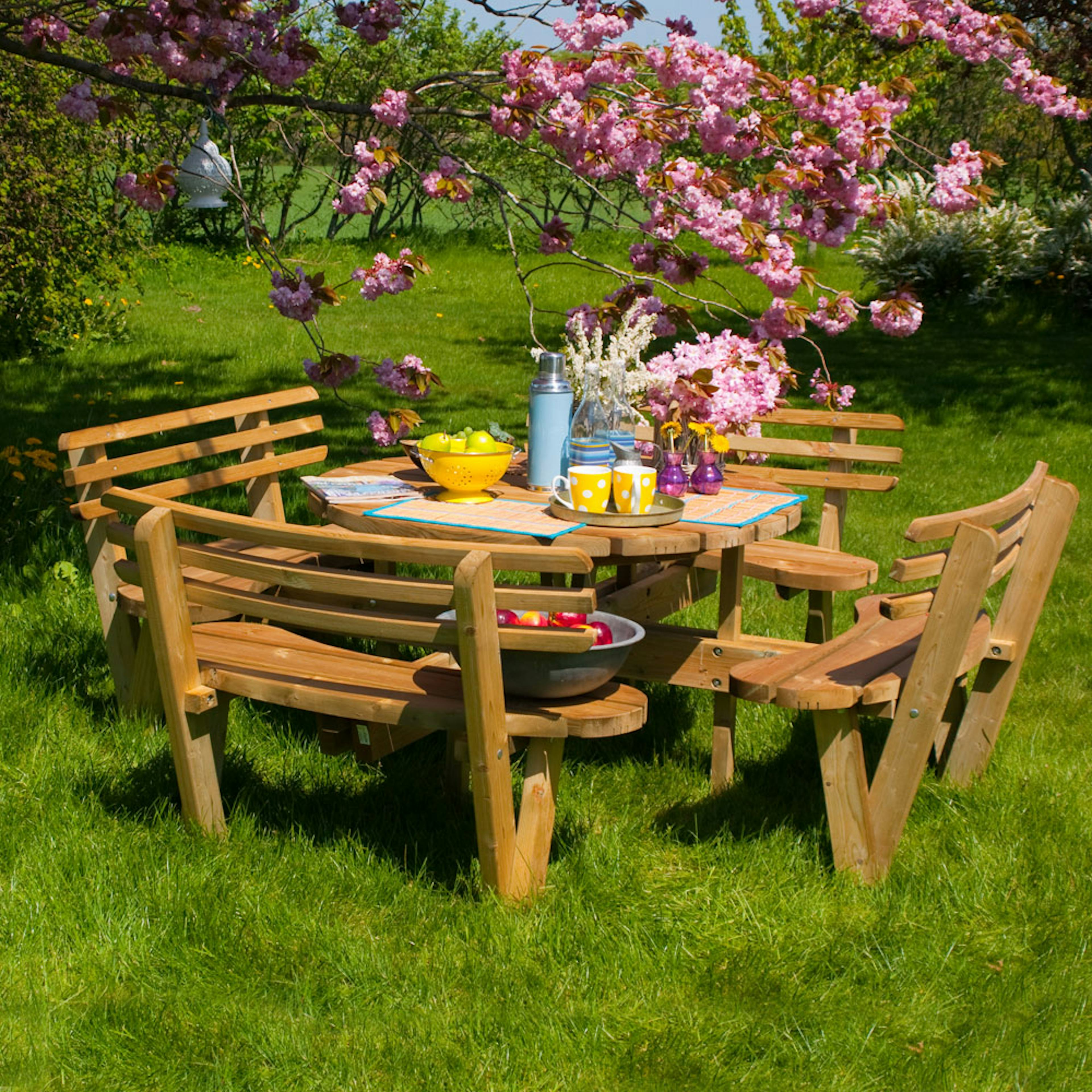 Picknickbord PLUS Runt med Ryggstöd Utomhus