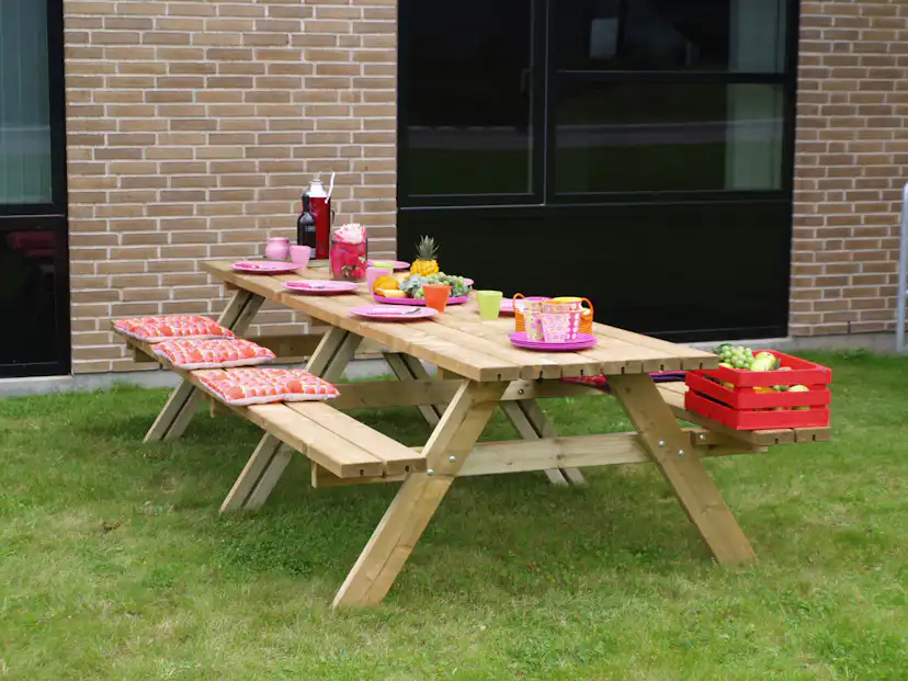Picknickbord PLUS Bänkset med Fällbara säten & 12 Sittplatser i Tryckimpregnerat Trä