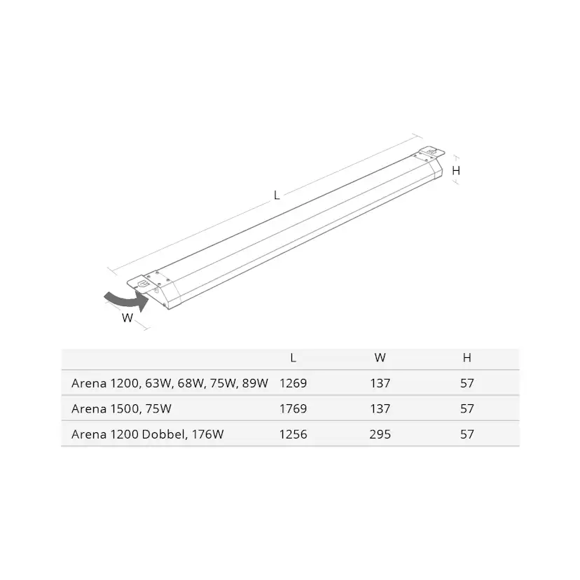 Takarmatur SG ARMATUREN Arena 1200 Bredstrål 57W IP23 LED