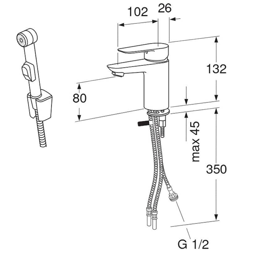 Tvättställsblandare Gustavsberg Atlantic med Sidodusch