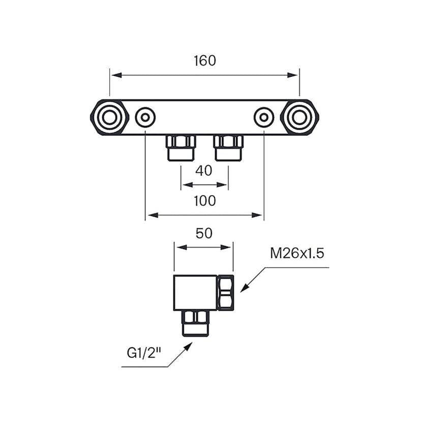 Blandarfäste Tapwell för Utanpåliggande Rördragning