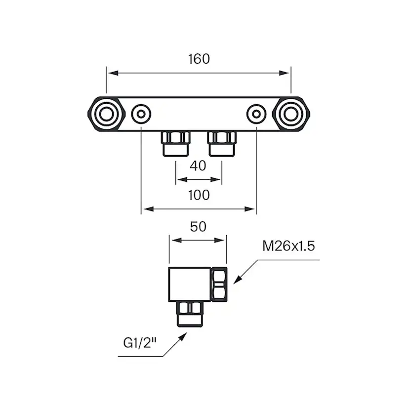 Blandarfäste Tapwell för Utanpåliggande Rördragning