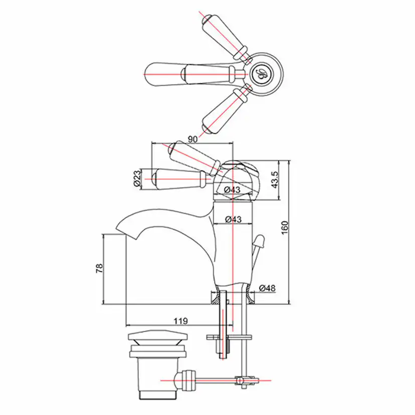 Tvättställsblandare Burlington Chelsea CH22 med Bottenventil