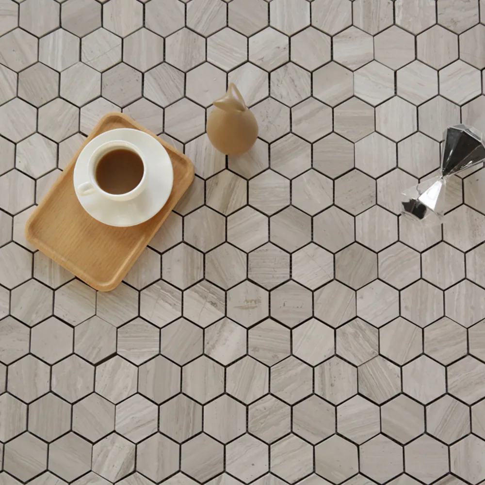 Natursten ArtStone Woodlight Gravin Hexagon Polerad 5x5 cm