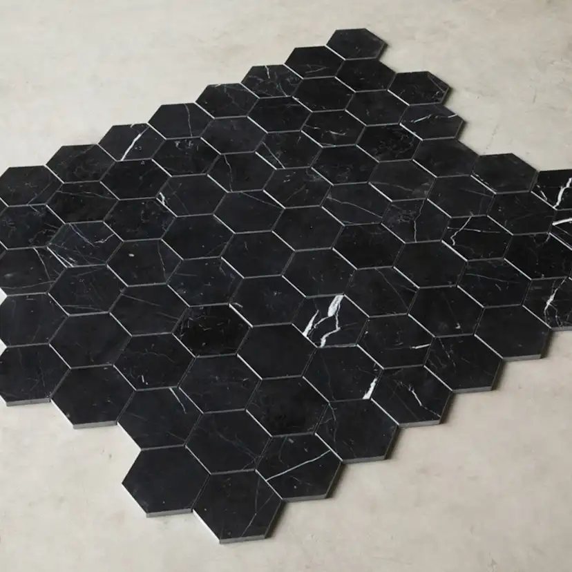 Natursten ArtStone Nero Marquina Hexagon Polerad 5x5 cm