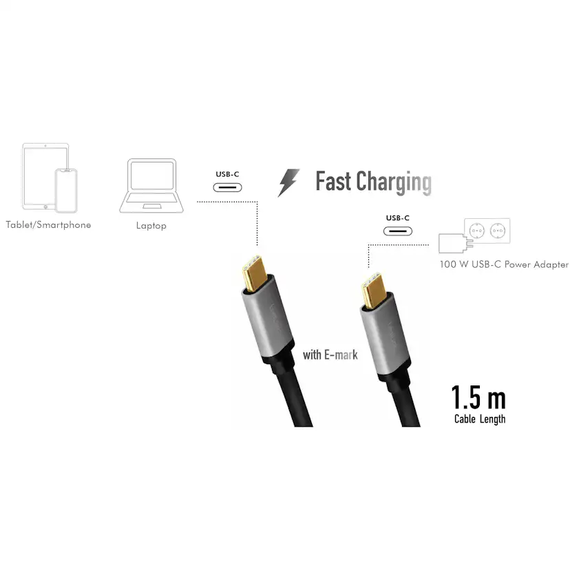 USB-C-kabel LogiLink USB 2.0 PD 3.0 100W 480 Mbps Alu 1,5 m