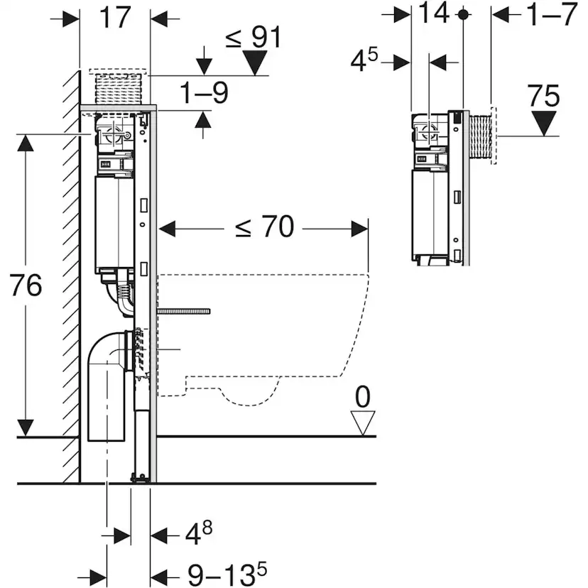 WC-fixtur Geberit Duofix Omega 82 cm för Inbyggnad