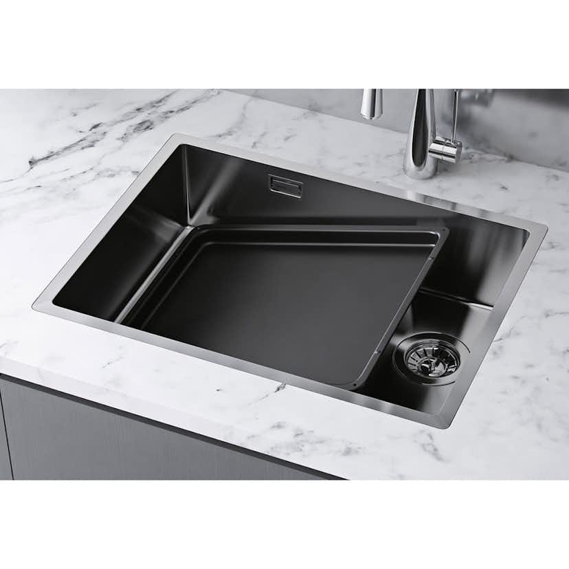 Diskho DecoSteel DI Combo 3434 Rostfri Dubbel med Korgventil & Vattenlås