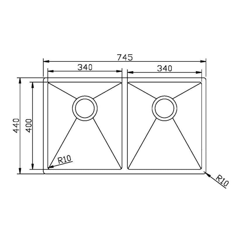 Diskho DecoSteel DI Combo 3434 Rostfri Dubbel med Korgventil & Vattenlås