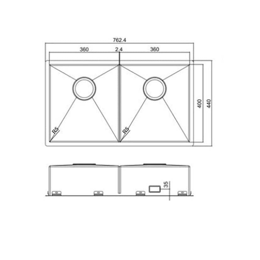 Diskho Nordic Tech Edge 74 K X Rostfri Dubbel med Korgventil & Vattenlås