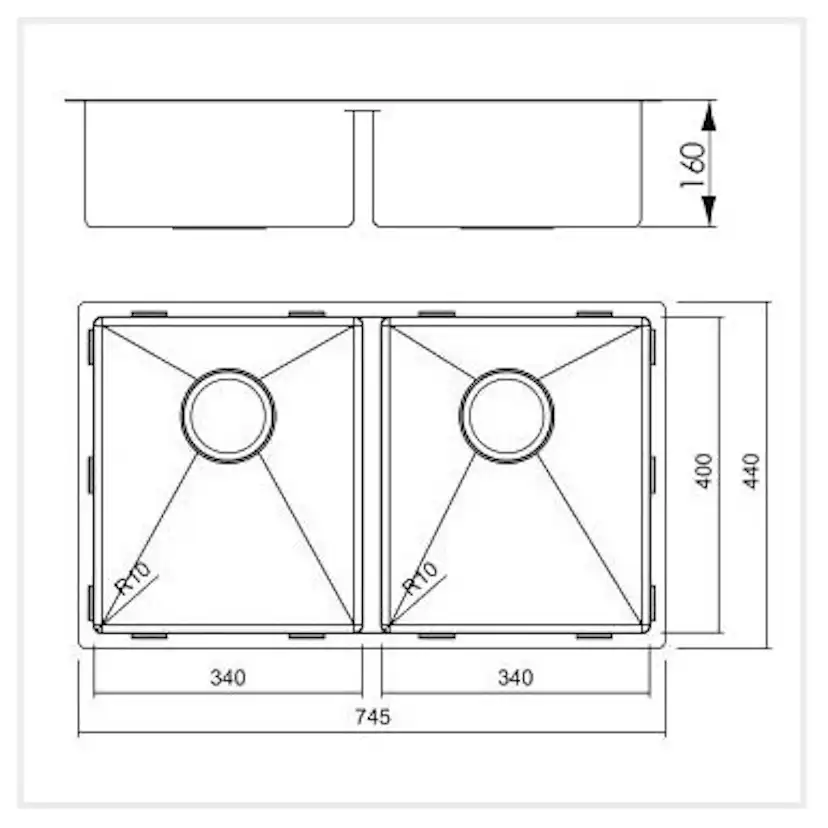 Diskho Nordic Tech Radius 80 K X Rostfri Dubbel med Korgventil & Vattenlås