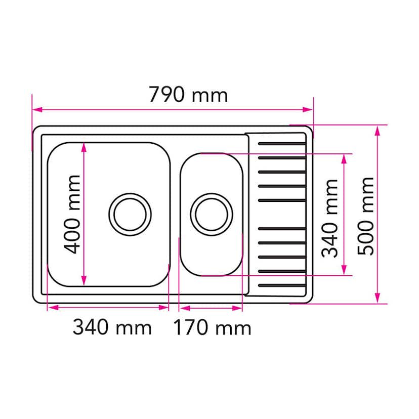Infälld Diskbänk Stala Lyria L40-17S Rostfri med Dubbel Diskho