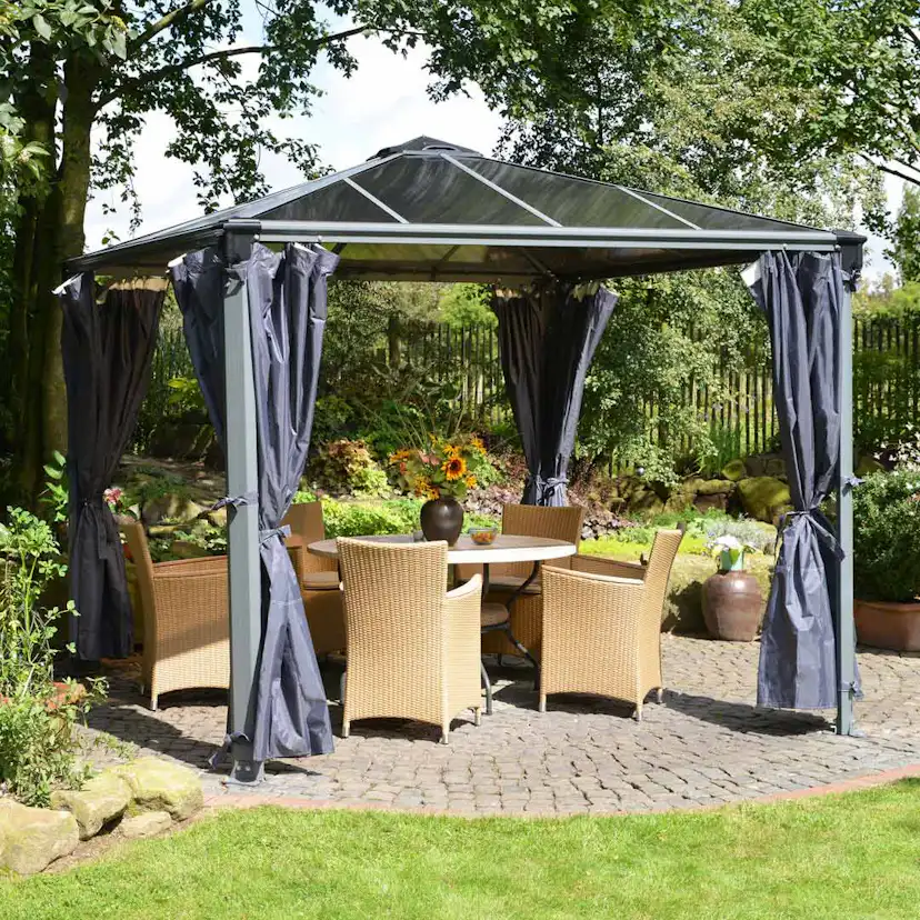 Draperi gop Till Palermo Pergola UV-skyddad Polyesterväv, Grå, 4st