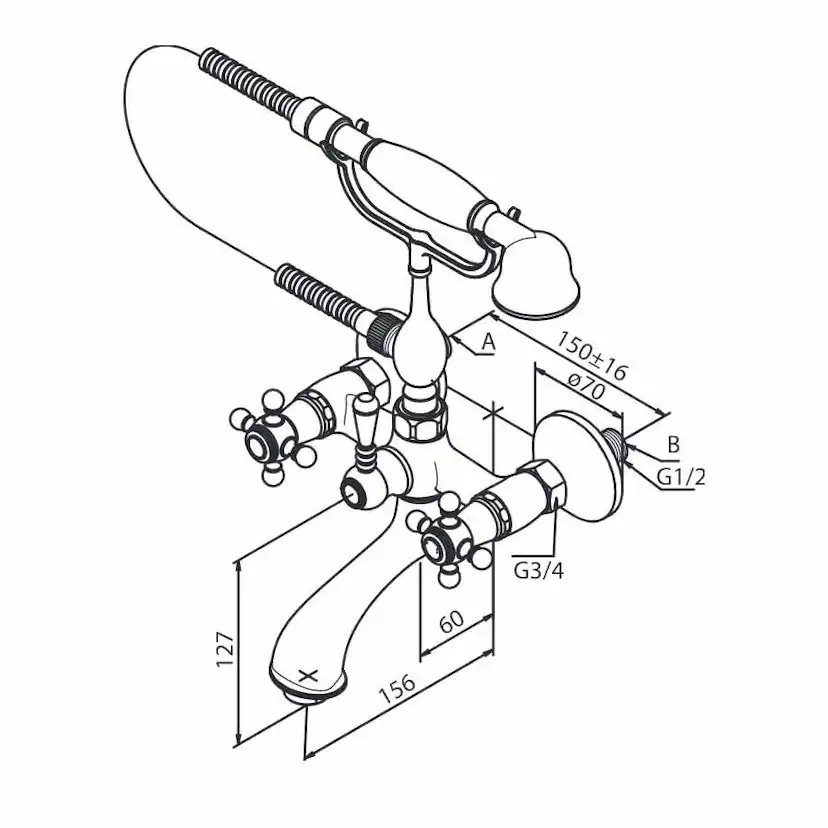 Dusch och Badkarsblandare Damixa Tradition 150 cc